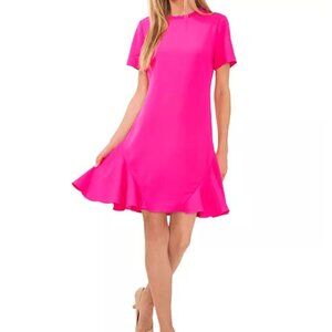 CeCe Hot Pink Women's Short-Sleeve A-Line Ruffled Neck Dress - Size 2